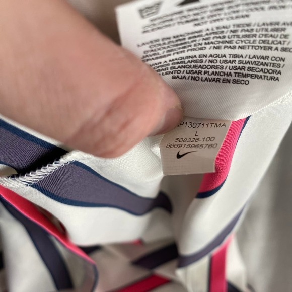 Nike Pink Blue White Striped Tour Performance Short Sleeve Golf Polo Size Large - Picture 6 of 6